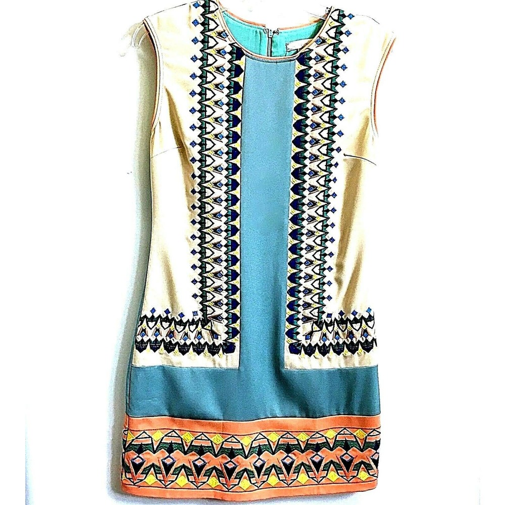 Vintage Tunic Dress Embroidered Sleeveless  Size S